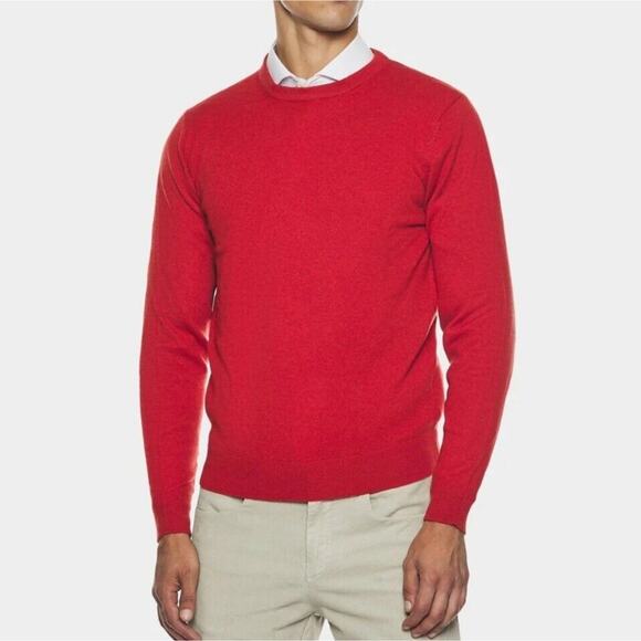 Men Alan Flusser Red Cashmere Blend Sweater Pullover L Classic Preppy Holiday - Picture 1 of 12
